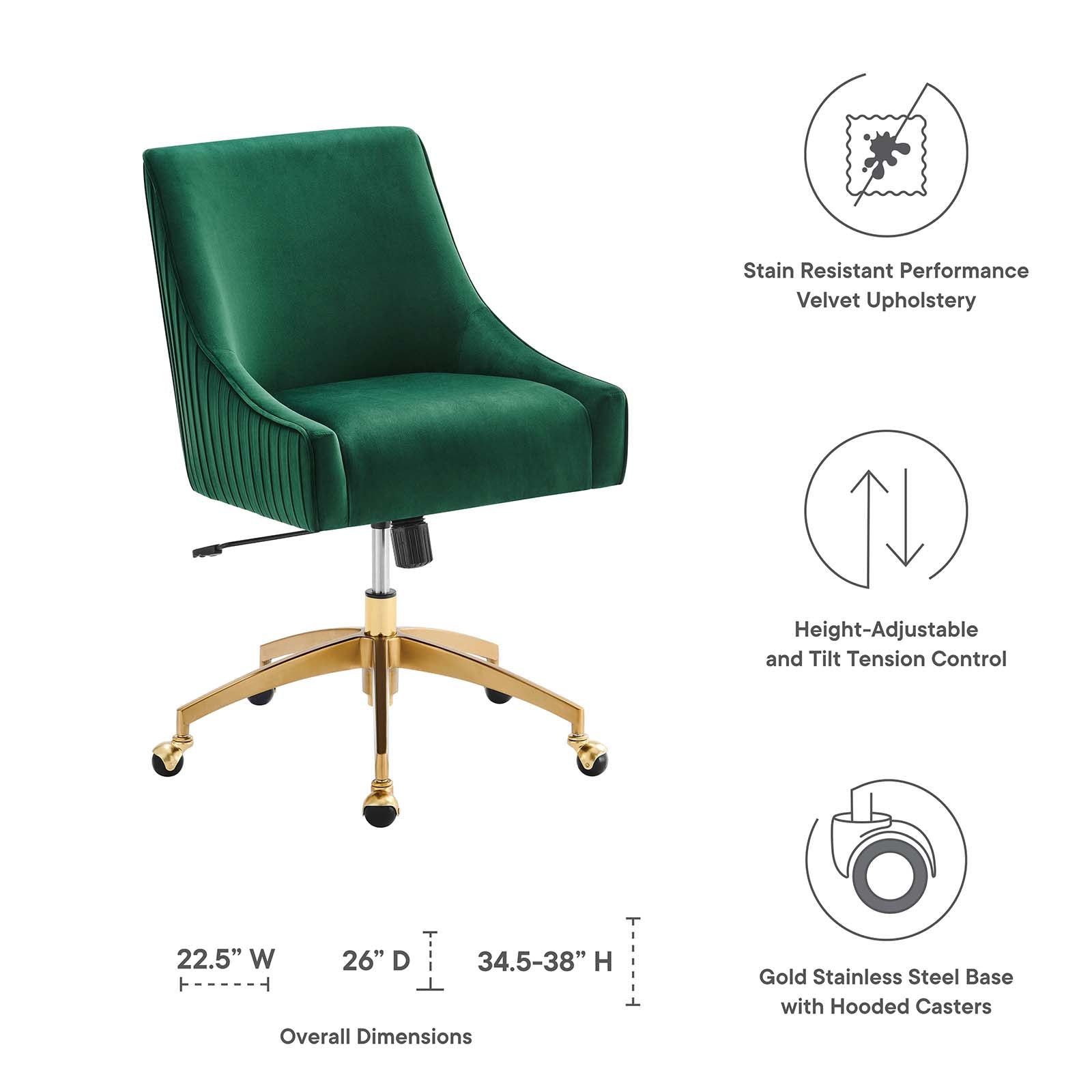 Discern Performance Velvet Office Chair By Modway - EEI-5080-GRN | Dining Chairs |  Modishstore - 6