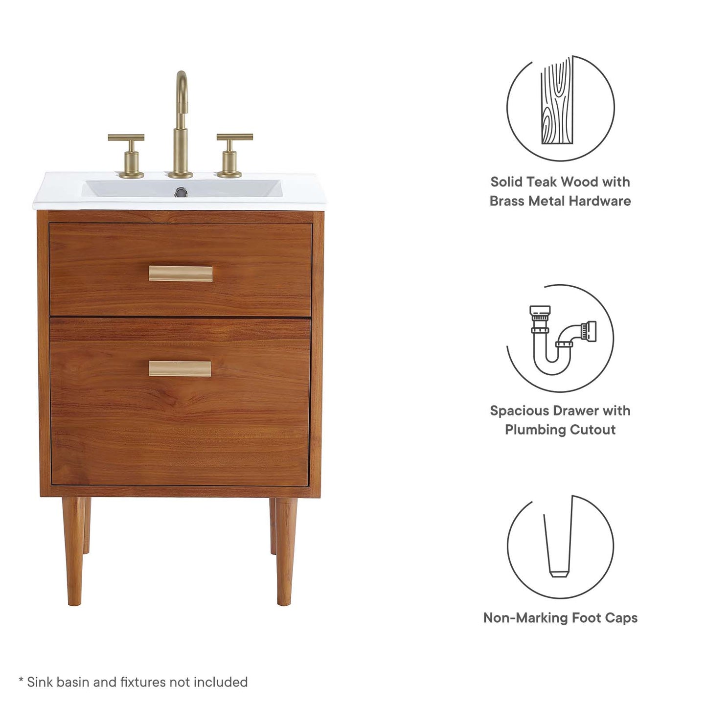 Cassia 24" Teak Wood Bathroom Vanity Cabinet (Sink Basin Not Included) By Modway - EEI-5082 | Bathroom Accessories | Modishstore - 8