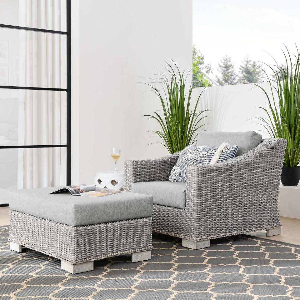 Modway Conway Outdoor Patio Wicker Rattan 2-Piece Armchair and Ottoman Set - EEI-5090 | Outdoor Chairs | Modishstore - 1