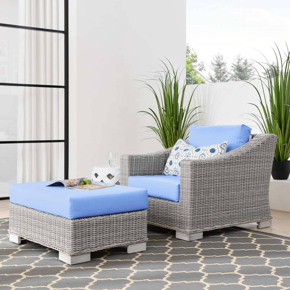 Modway Conway Outdoor Patio Wicker Rattan 2-Piece Armchair and Ottoman Set | Outdoor Chairs | Modishstore-5