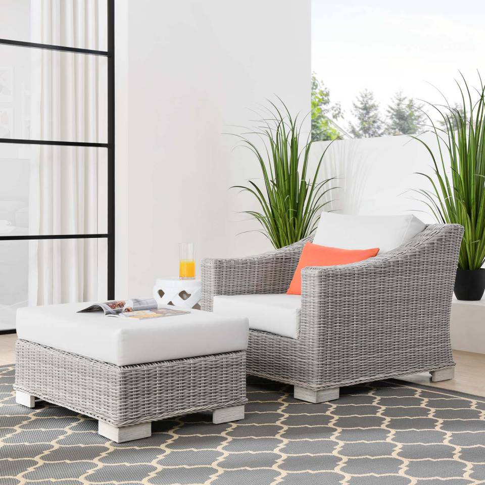 Modway Conway Outdoor Patio Wicker Rattan 2-Piece Armchair and Ottoman Set | Outdoor Chairs | Modishstore-11