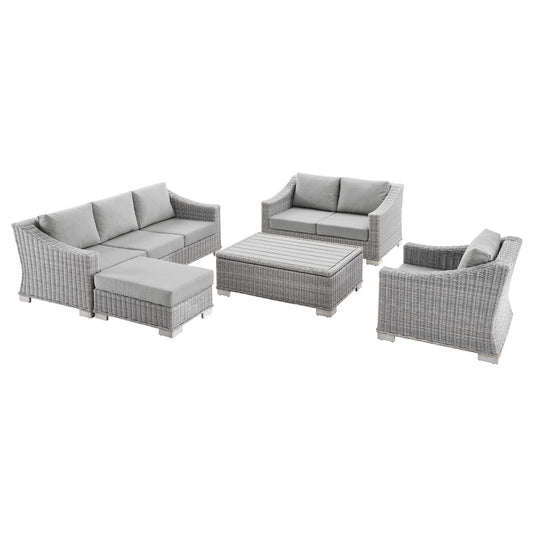 Modway Conway 5-Piece Outdoor Patio Wicker Rattan Furniture Set | Outdoor Sofas, Loveseats & Sectionals | Modishstore