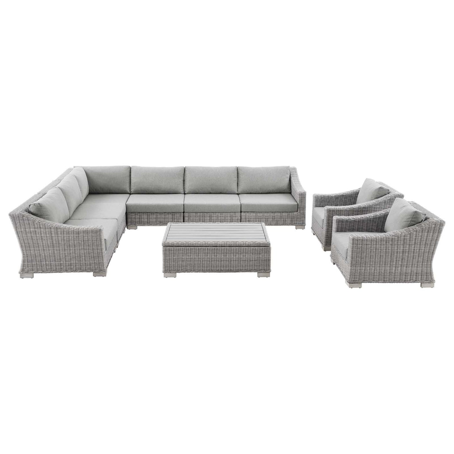 Modway Conway Outdoor Patio Wicker Rattan 9-Piece Sectional Sofa Furniture Set | Outdoor Sofas, Loveseats & Sectionals | Modishstore
