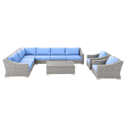 Modway Conway Outdoor Patio Wicker Rattan 9-Piece Sectional Sofa Furniture Set | Outdoor Sofas, Loveseats & Sectionals | Modishstore-4