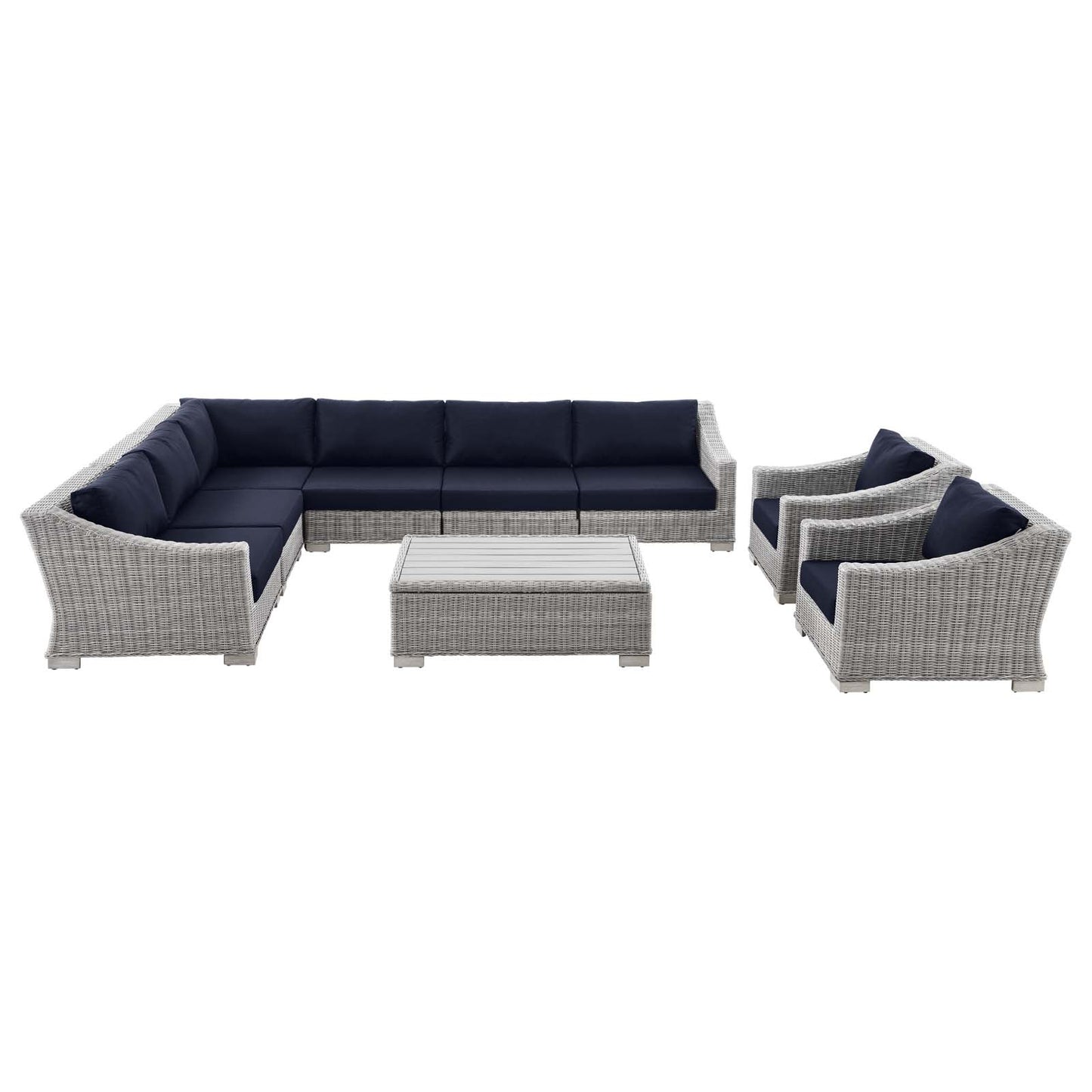 Modway Conway Outdoor Patio Wicker Rattan 9-Piece Sectional Sofa Furniture Set | Outdoor Sofas, Loveseats & Sectionals | Modishstore-7