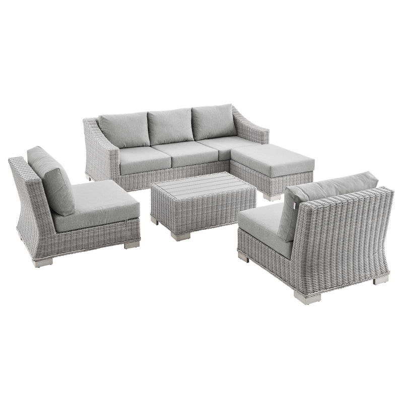 Modway Conway 5-Piece Outdoor Patio Wicker Rattan Furniture Set - EEI-5097 | Outdoor Sofas, Loveseats & Sectionals | Modishstore - 2