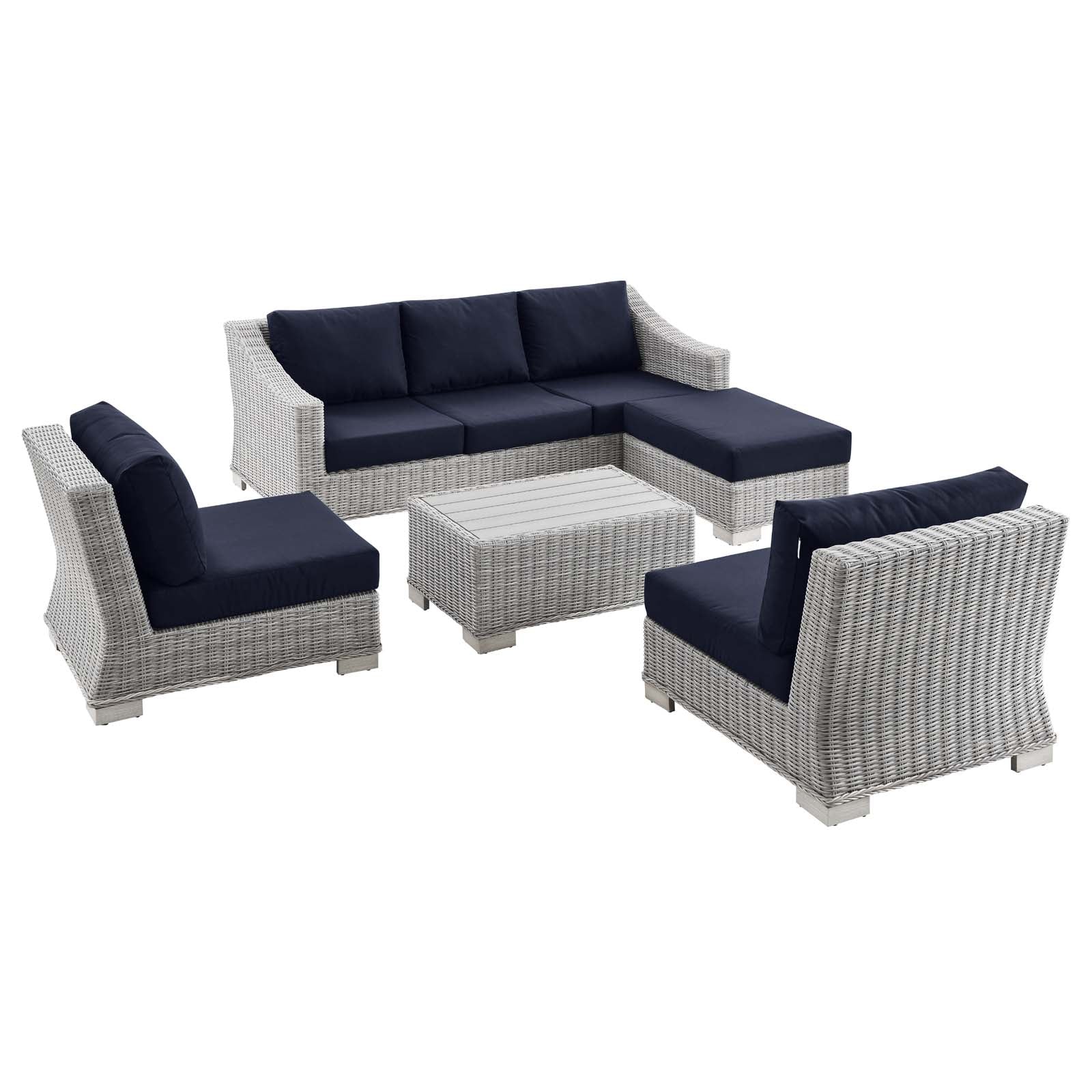 Modway Conway 5-Piece Outdoor Patio Wicker Rattan Furniture Set | Outdoor Sofas, Loveseats & Sectionals | Modishstore-10