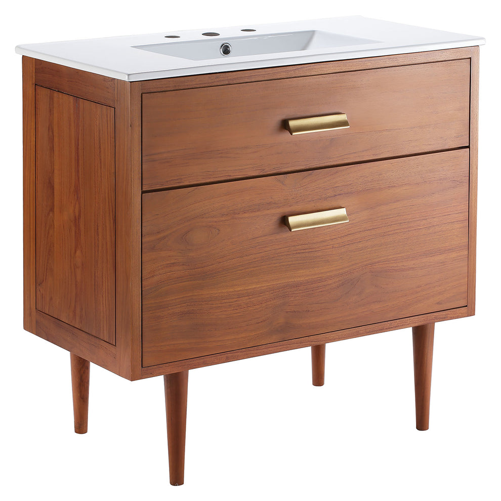 Modway Cassia 36" Bathroom Vanity - EEI-5109 ceramic sink basin integrated countertop Teak Wood Construction Spacious Bottom Drawer | Bathroom Accessories | Modishstore - 2