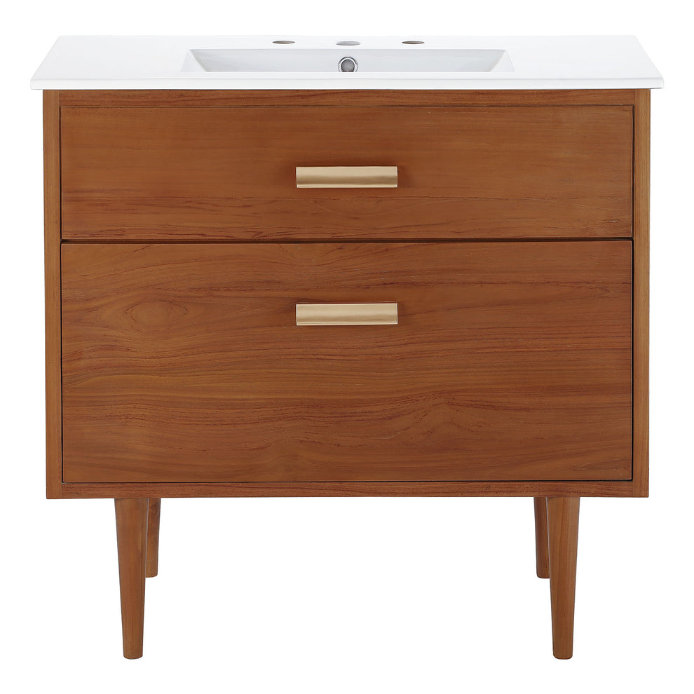 Modway Cassia 36" Bathroom Vanity - EEI-5109 ceramic sink basin integrated countertop Teak Wood Construction Spacious Bottom Drawer | Bathroom Accessories | Modishstore - 3
