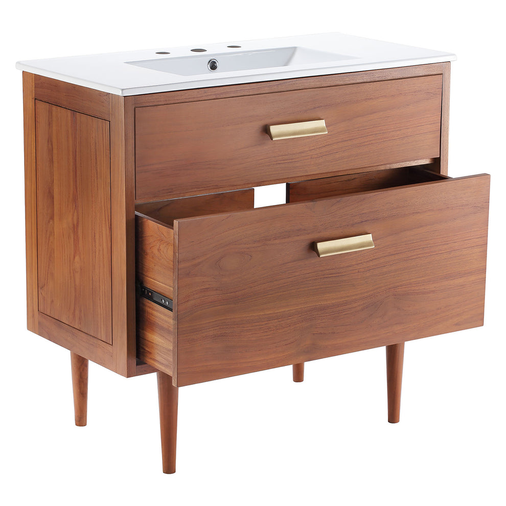 Modway Cassia 36" Bathroom Vanity - EEI-5109 ceramic sink basin integrated countertop Teak Wood Construction Spacious Bottom Drawer | Bathroom Accessories | Modishstore - 5