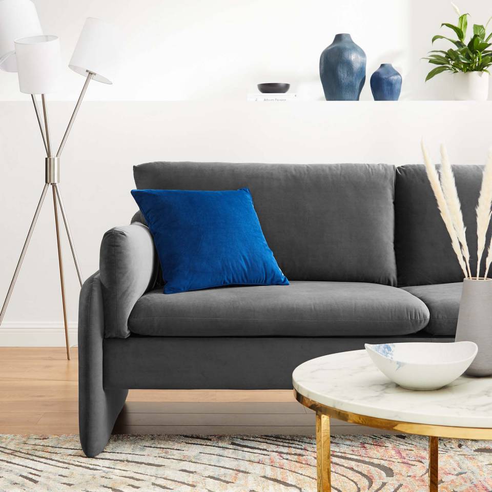Modway Indicate Performance Velvet Sofa - EEI-5150 in Blue ,Charcoal, Cognac, Dusty Rose , Emerald, Navy, Orange and Pink  80 inch wide Stain-Resistant Performance Velvet | Sofas | Modishstore - 5