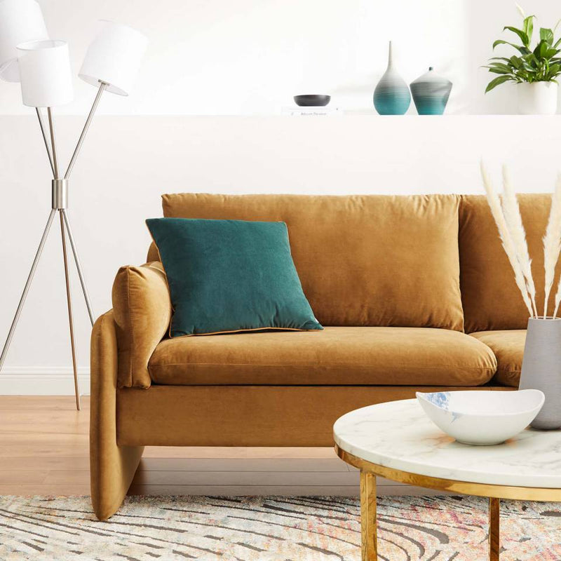 Modway Indicate Performance Velvet Sofa - EEI-5150 in Blue ,Charcoal, Cognac, Dusty Rose , Emerald, Navy, Orange and Pink  80 inch wide Stain-Resistant Performance Velvet | Sofas | Modishstore - 9