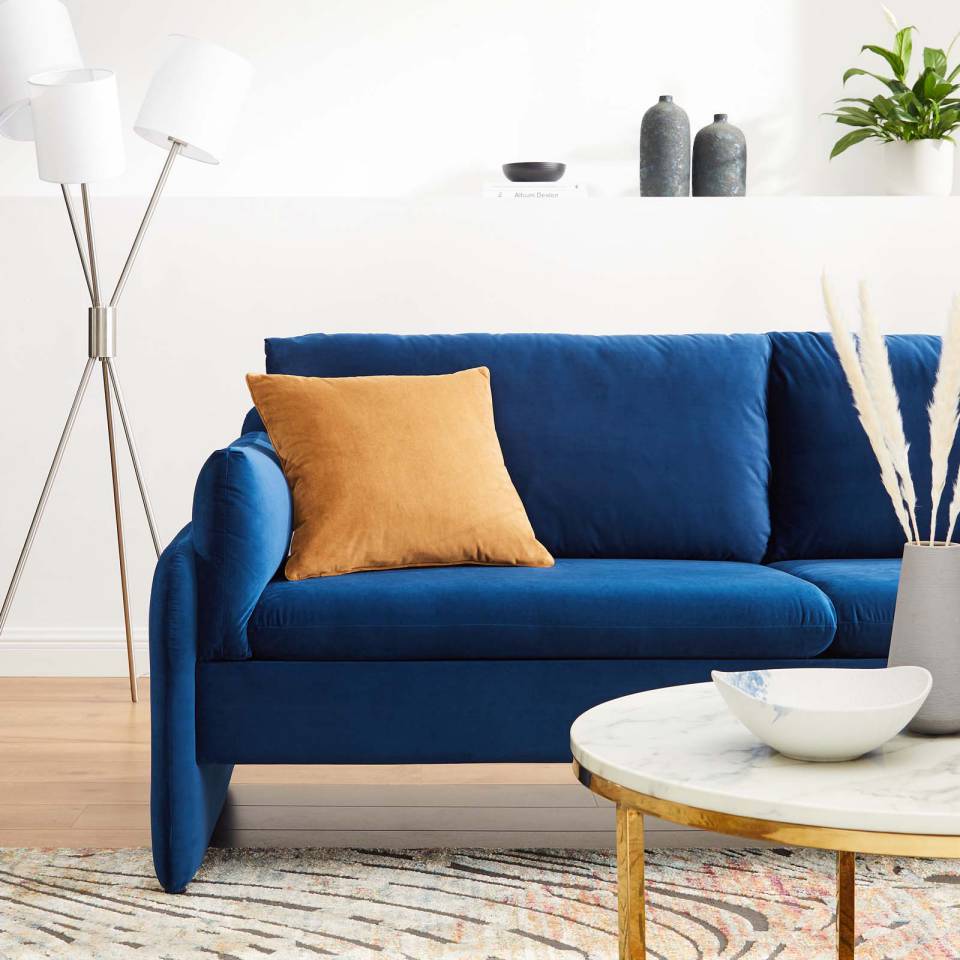 Modway Indicate Performance Velvet Sofa - EEI-5150 in Blue ,Charcoal, Cognac, Dusty Rose , Emerald, Navy, Orange and Pink  80 inch wide Stain-Resistant Performance Velvet | Sofas | Modishstore - 22