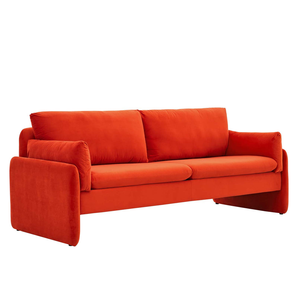 Modway Indicate Performance Velvet Sofa - EEI-5150 in Blue ,Charcoal, Cognac, Dusty Rose , Emerald, Navy, Orange and Pink  80 inch wide Stain-Resistant Performance Velvet | Sofas | Modishstore - 26