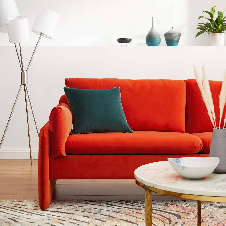 Modway Indicate Performance Velvet Sofa - EEI-5150 in Blue ,Charcoal, Cognac, Dusty Rose , Emerald, Navy, Orange and Pink  80 inch wide Stain-Resistant Performance Velvet | Sofas | Modishstore - 25
