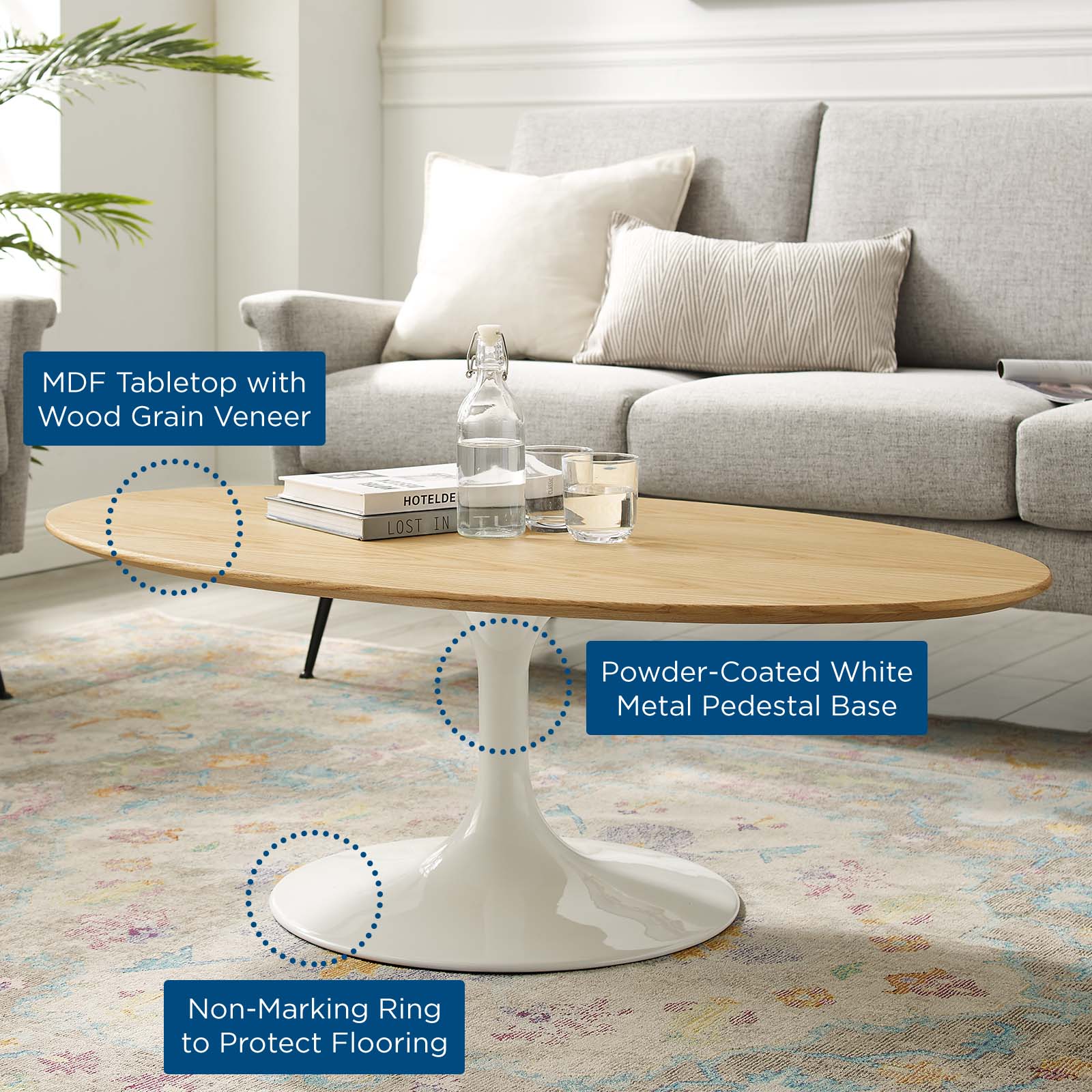 Lippa 48" Oval Coffee Table By Modway - EEI-5190 | Coffee Tables | Modishstore - 5