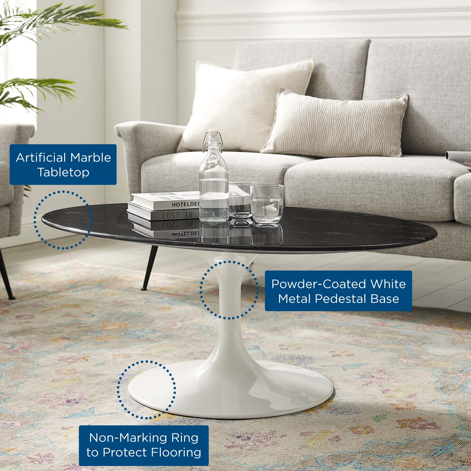 Modway Lippa 42" Oval Artificial Marble Coffee Table | Coffee Tables | Modishstore-5