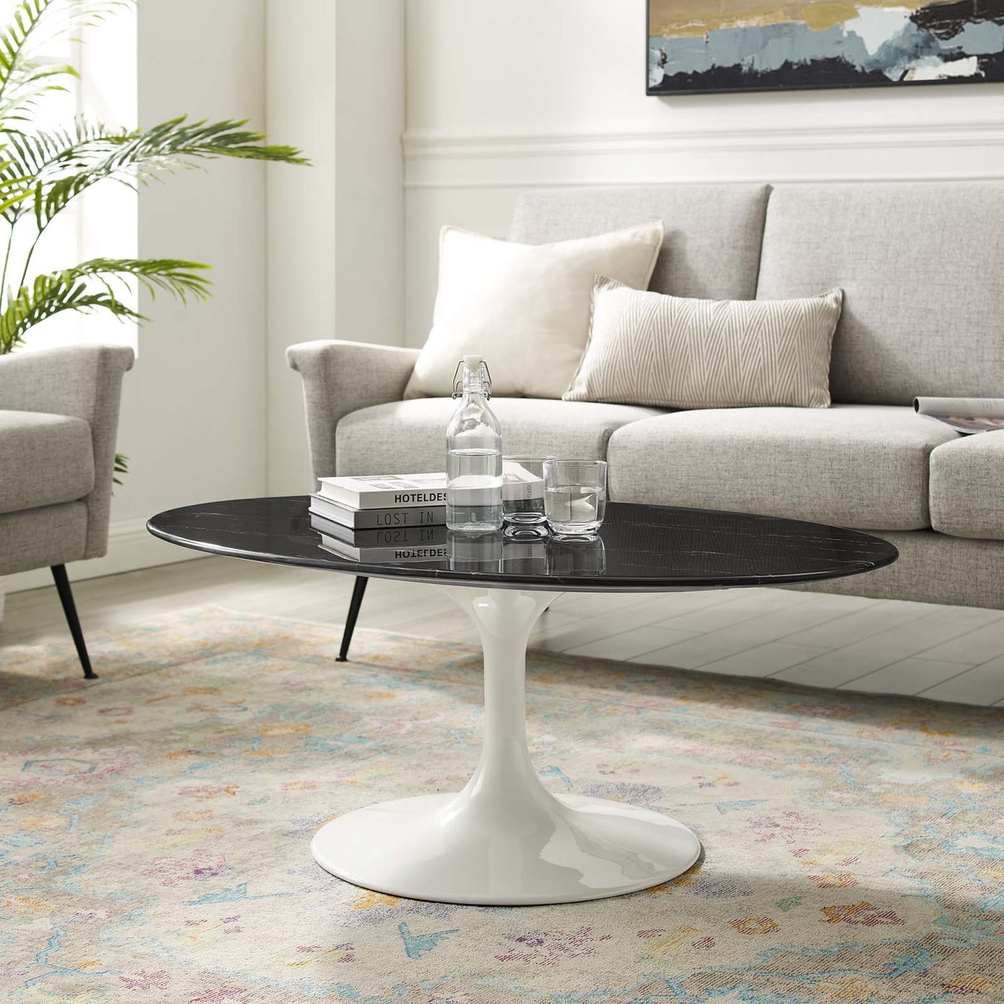 Modway Lippa 42" Oval Artificial Marble Coffee Table - EEI-5192 | Coffee Tables | Modishstore - 1