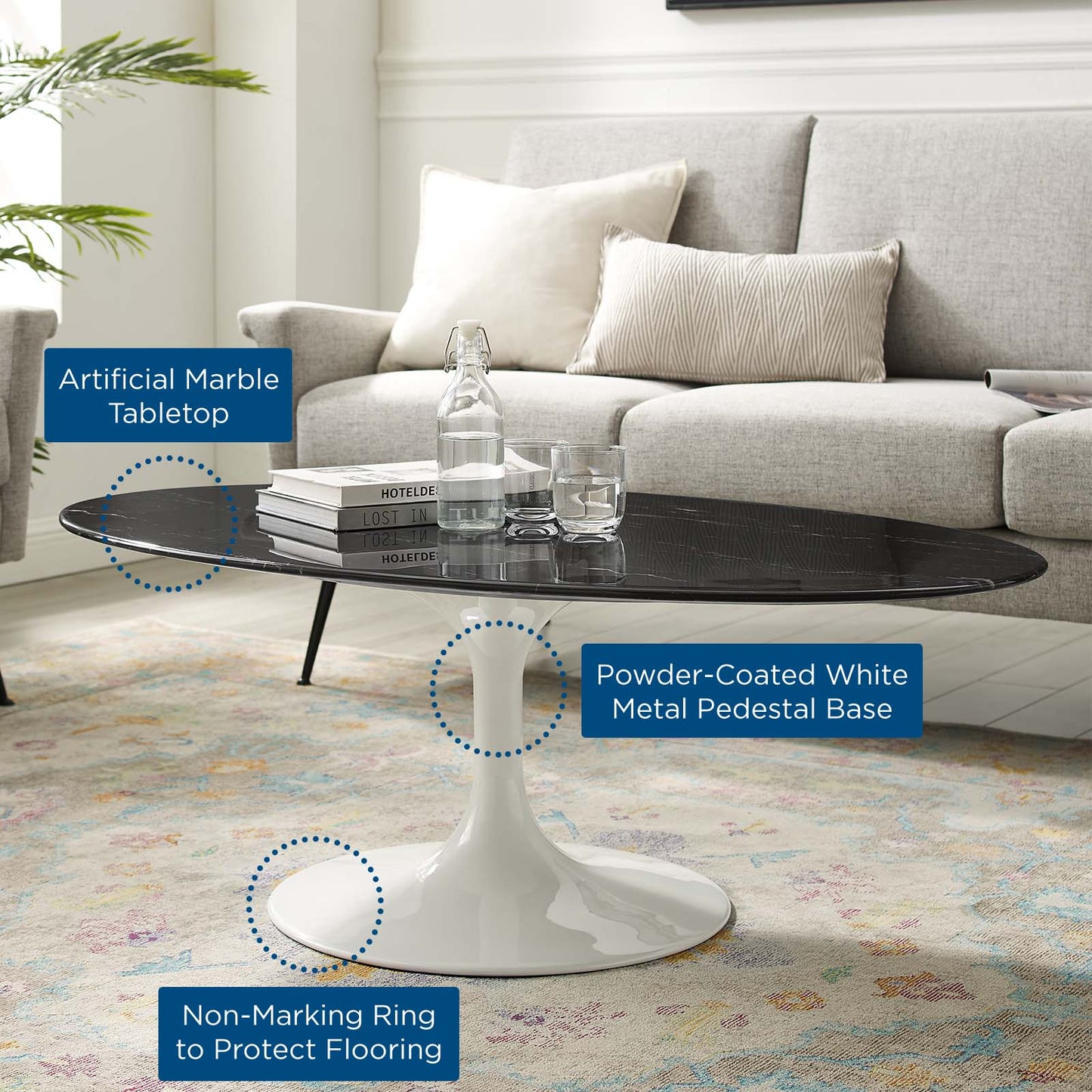 Modway Lippa 48" Oval Artificial Marble Coffee Table - EEI-5193 | Coffee Tables | Modishstore - 5
