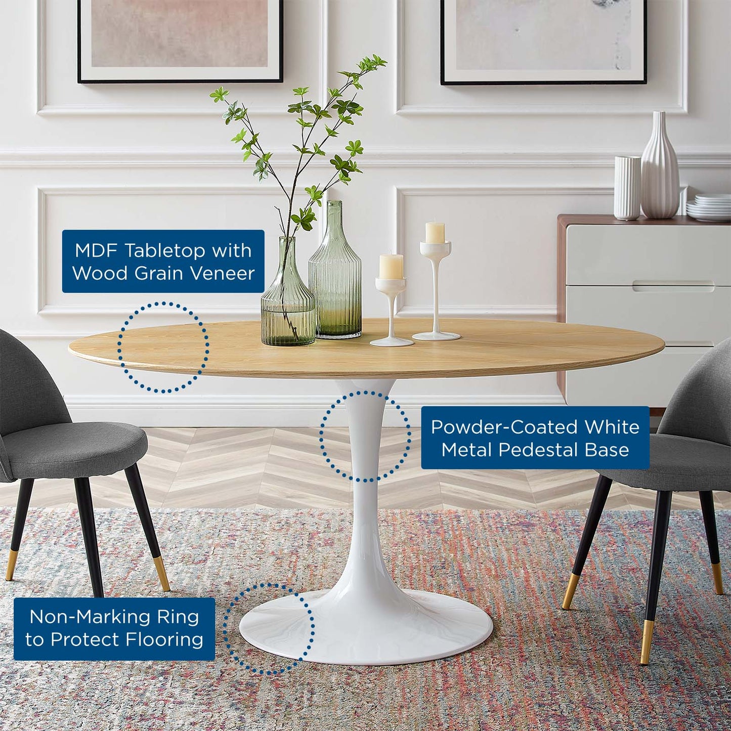 Modway Lippa 60" Oval Dining Table - EEI-5195 | Dining Tables | Modishstore - 6