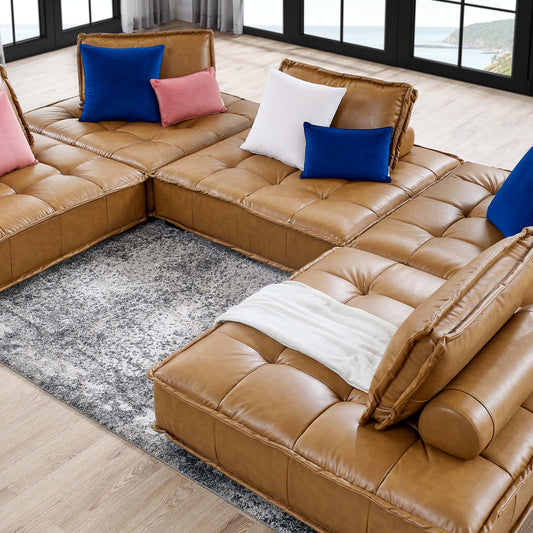 Modway Saunter Tufted Vegan Leather Vegan Leather 5-Piece Sectional Sofa | Sofas | Modishstore