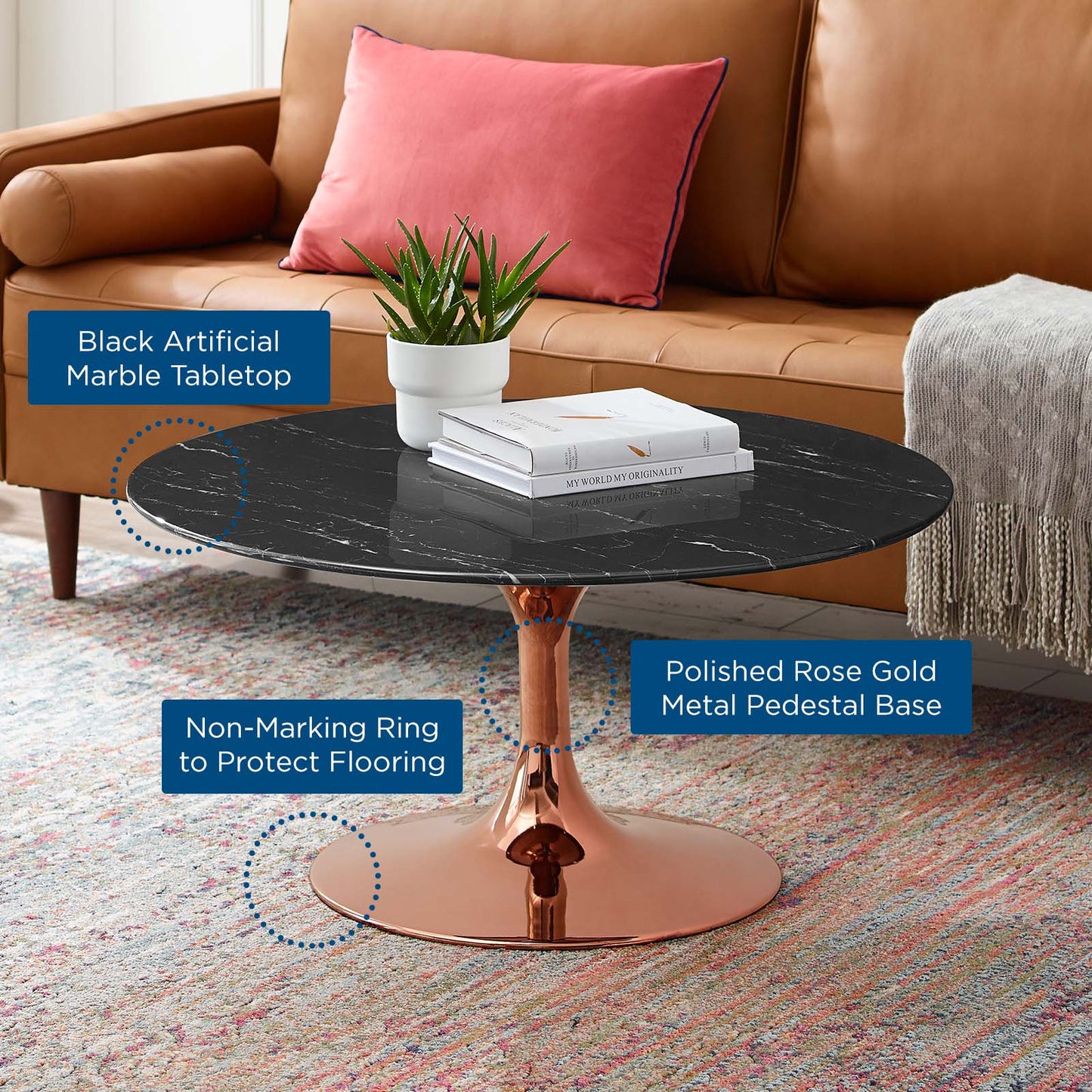 Lippa 36" Artificial Marble Coffee Table By Modway - EEI-5281 | Coffee Tables | Modishstore - 5