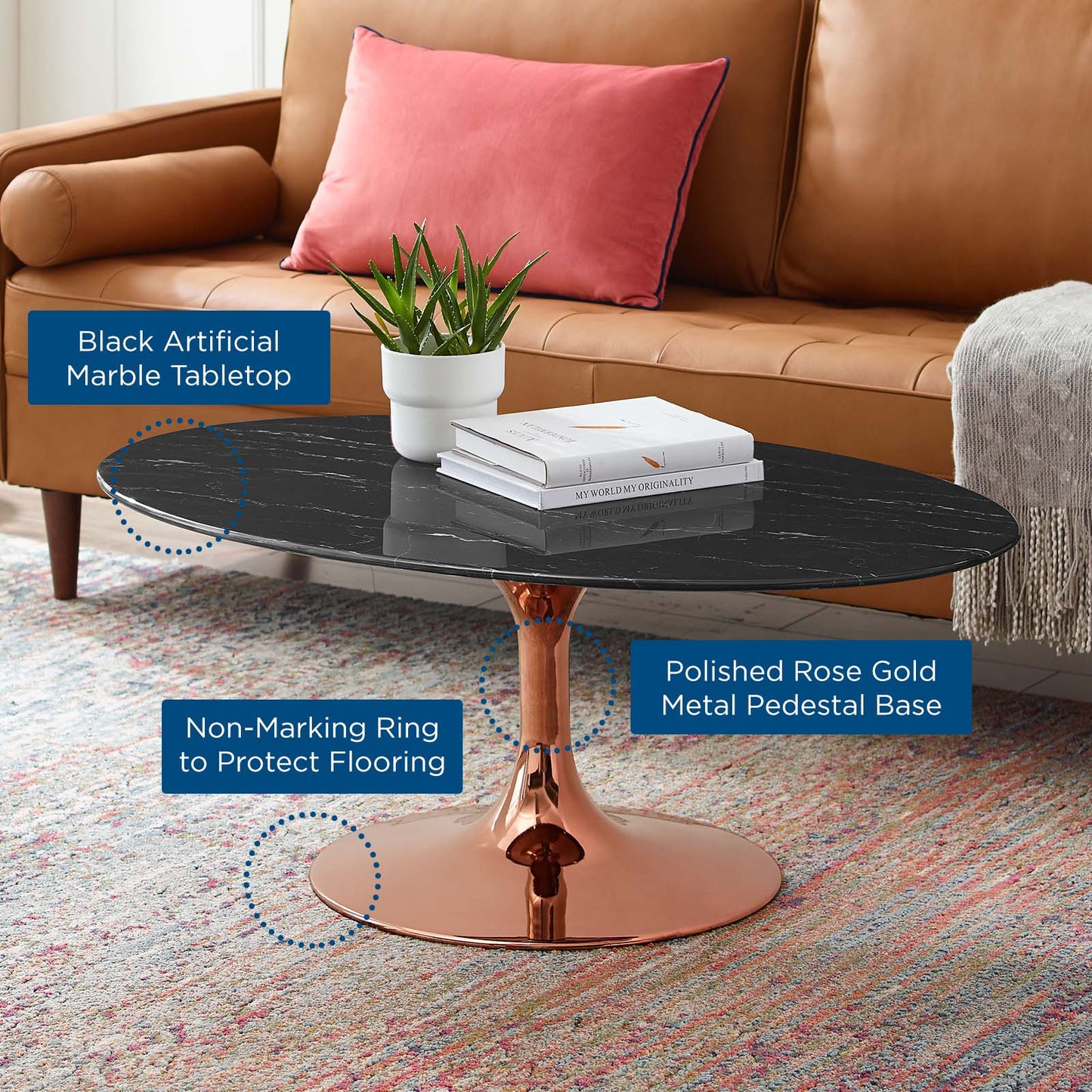 Lippa 42" Oval Artificial Marble Coffee Table By Modway - EEI-5282 | Coffee Tables | Modishstore - 5