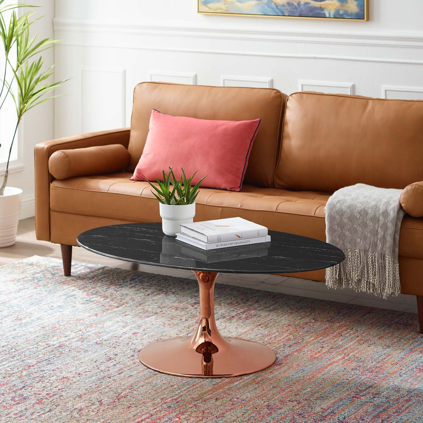 Lippa 42" Oval Artificial Marble Coffee Table By Modway - EEI-5282 | Coffee Tables | Modishstore - 1