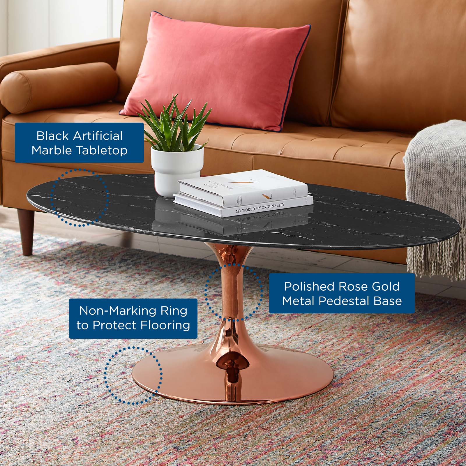 Lippa 48" Oval Artificial Marble Coffee Table By Modway - EEI-5283 | Coffee Tables | Modishstore - 5