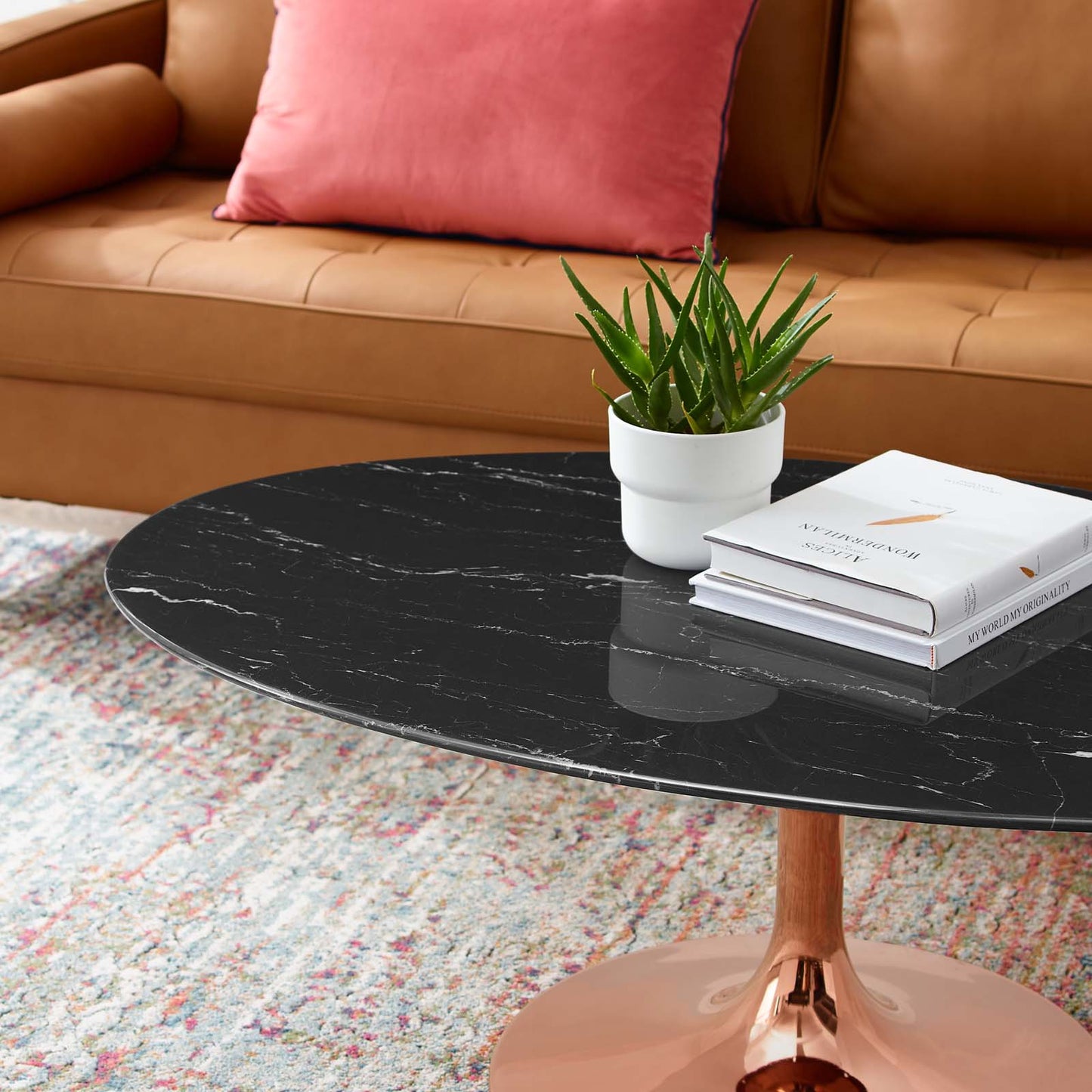 Lippa 48" Oval Artificial Marble Coffee Table By Modway - EEI-5283 | Coffee Tables | Modishstore - 6