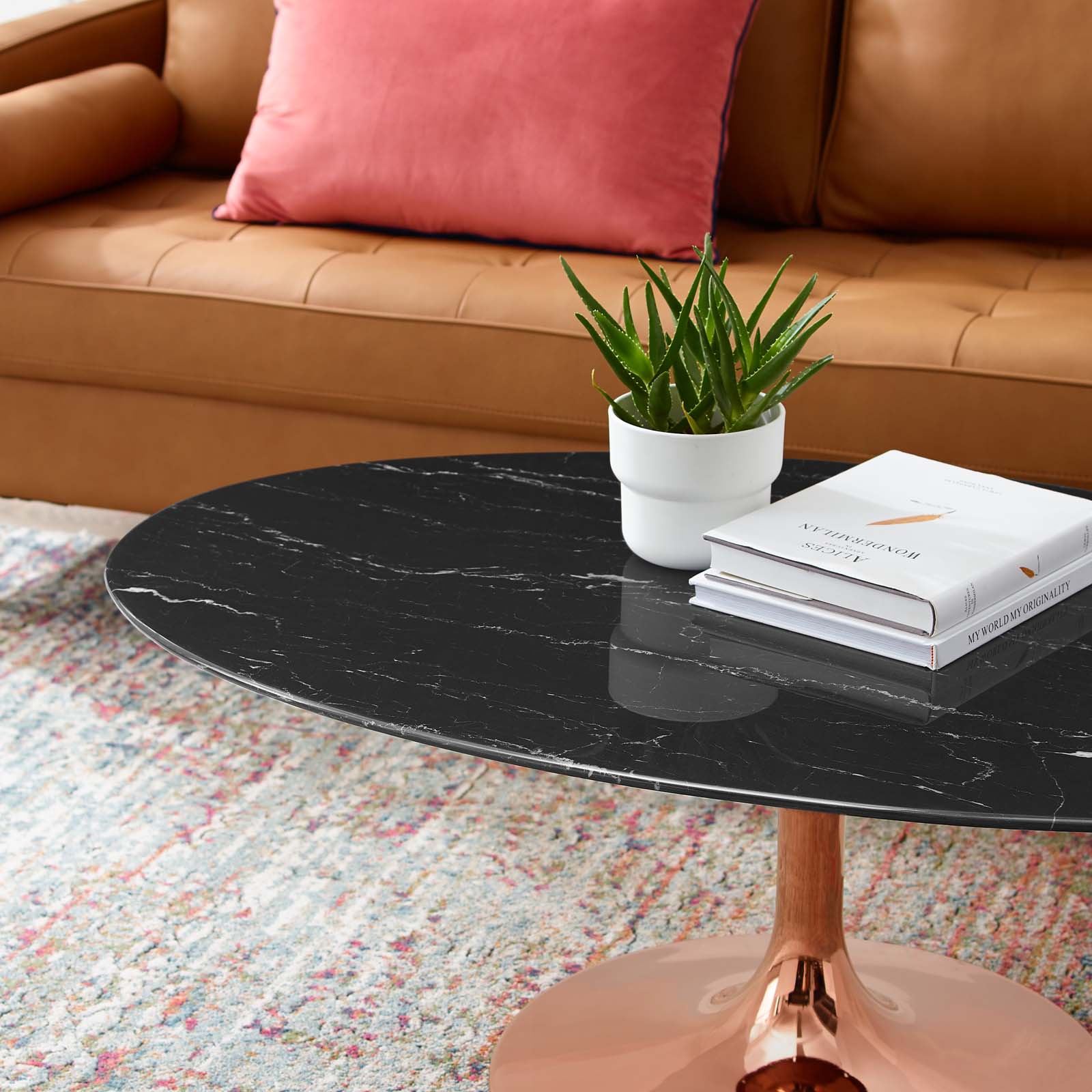 Lippa 48" Oval Artificial Marble Coffee Table By Modway - EEI-5283 | Coffee Tables | Modishstore - 6