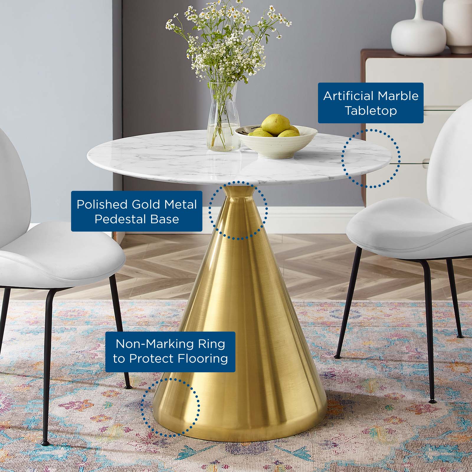 Tupelo 36" Artificial Marble Dining Table By Modway - EEI-5319 | Dining Tables | Modishstore - 5