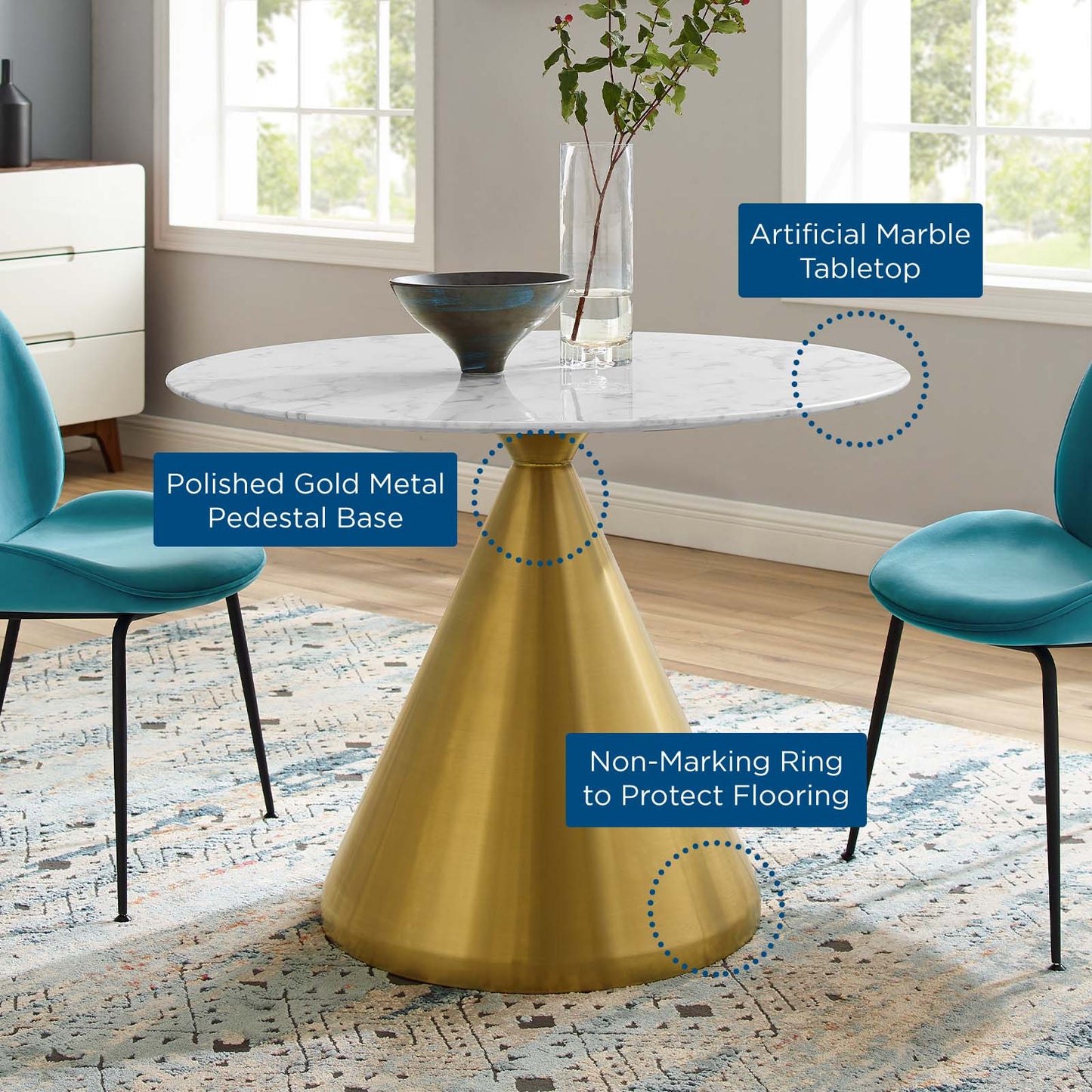 Tupelo 40" Artificial Marble Dining Table By Modway - EEI-5335 | Dining Tables | Modishstore - 5