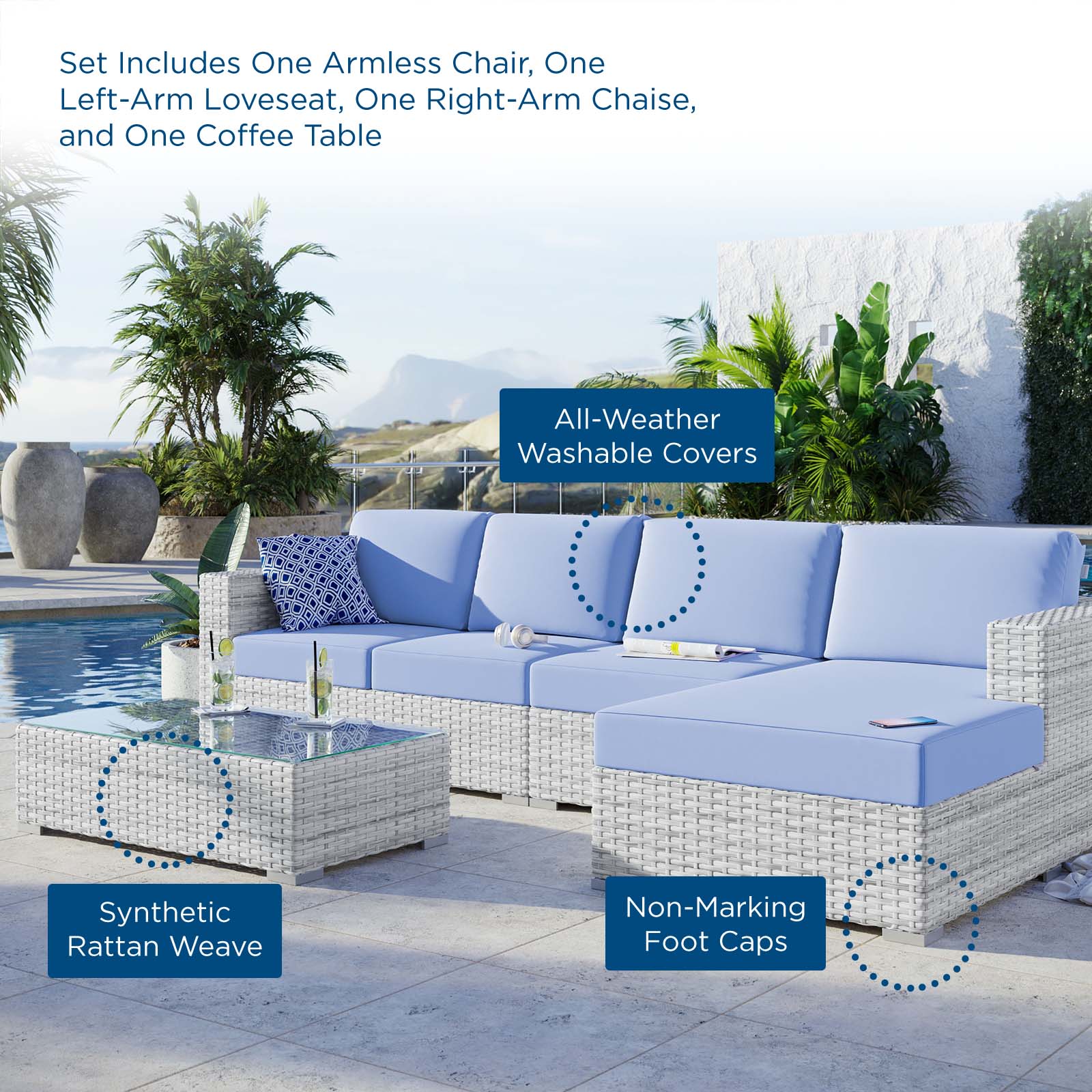 Convene 4-Piece Outdoor Patio Sectional Set By Modway - EEI-5445 | Outdoor Sofas, Loveseats & Sectionals | Modishstore - 13