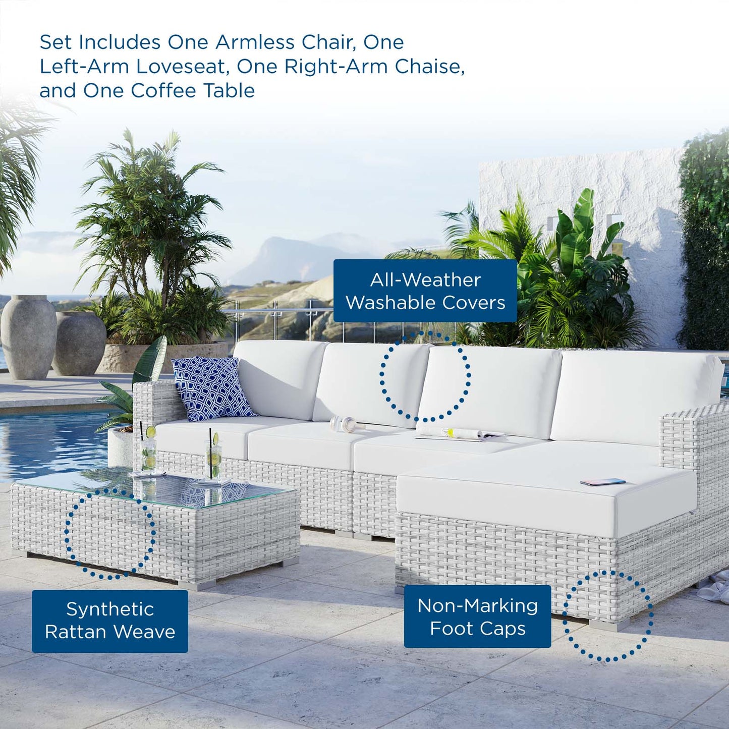 Convene 4-Piece Outdoor Patio Sectional Set By Modway - EEI-5445 | Outdoor Sofas, Loveseats & Sectionals | Modishstore - 28
