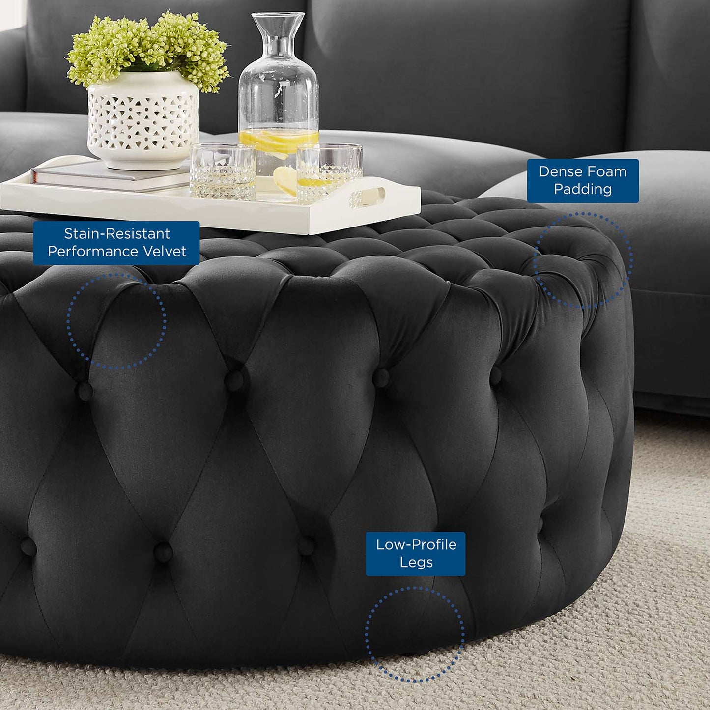 Amour Tufted Button Large Round Performance Velvet Ottoman By Modway - EEI-5469 | Ottomans | Modishstore - 6