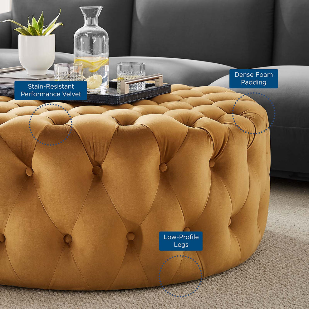 Amour Tufted Button Large Round Performance Velvet Ottoman By Modway - EEI-5469 | Ottomans | Modishstore - 11
