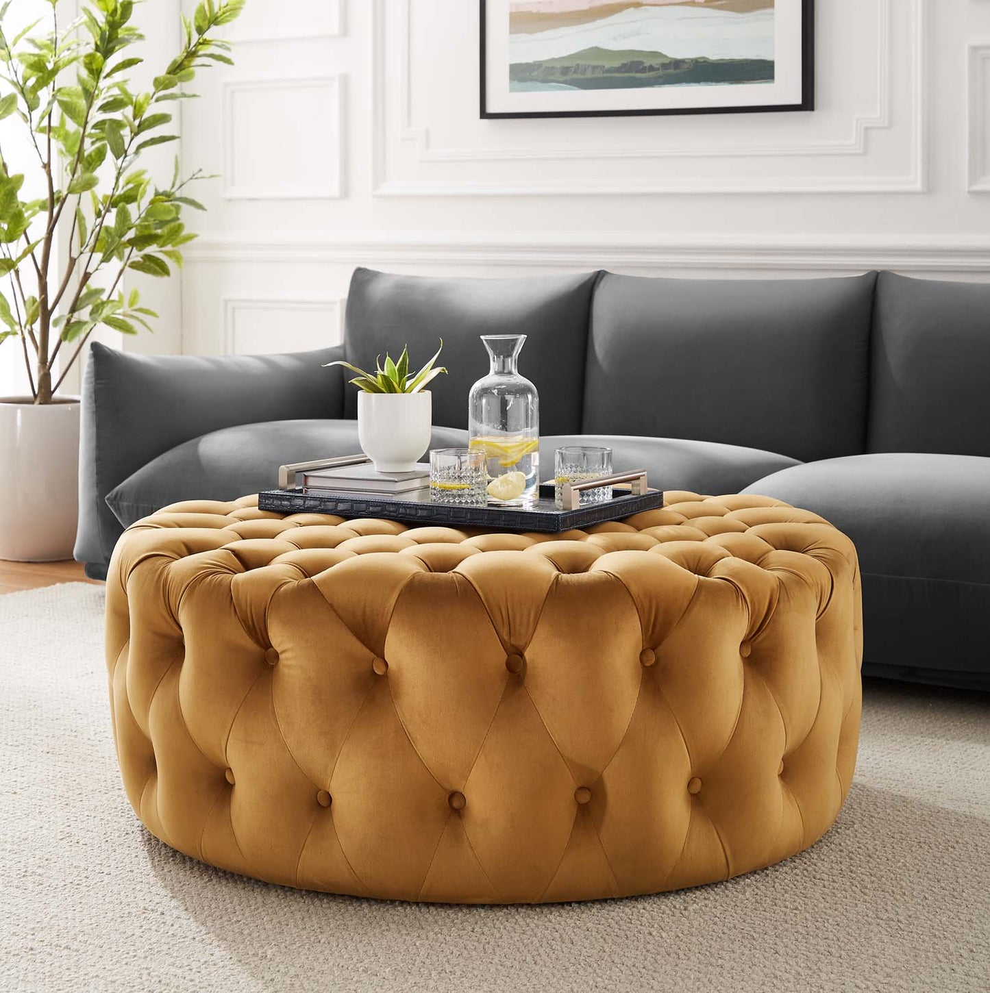 Amour Tufted Button Large Round Performance Velvet Ottoman By Modway - EEI-5469 | Ottomans | Modishstore - 12