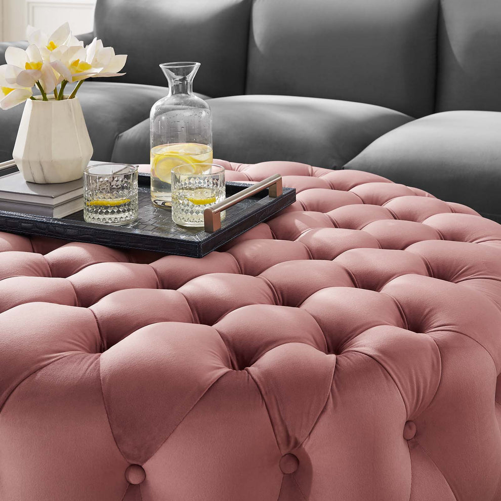 Amour Tufted Button Large Round Performance Velvet Ottoman By Modway - EEI-5469 | Ottomans | Modishstore - 16