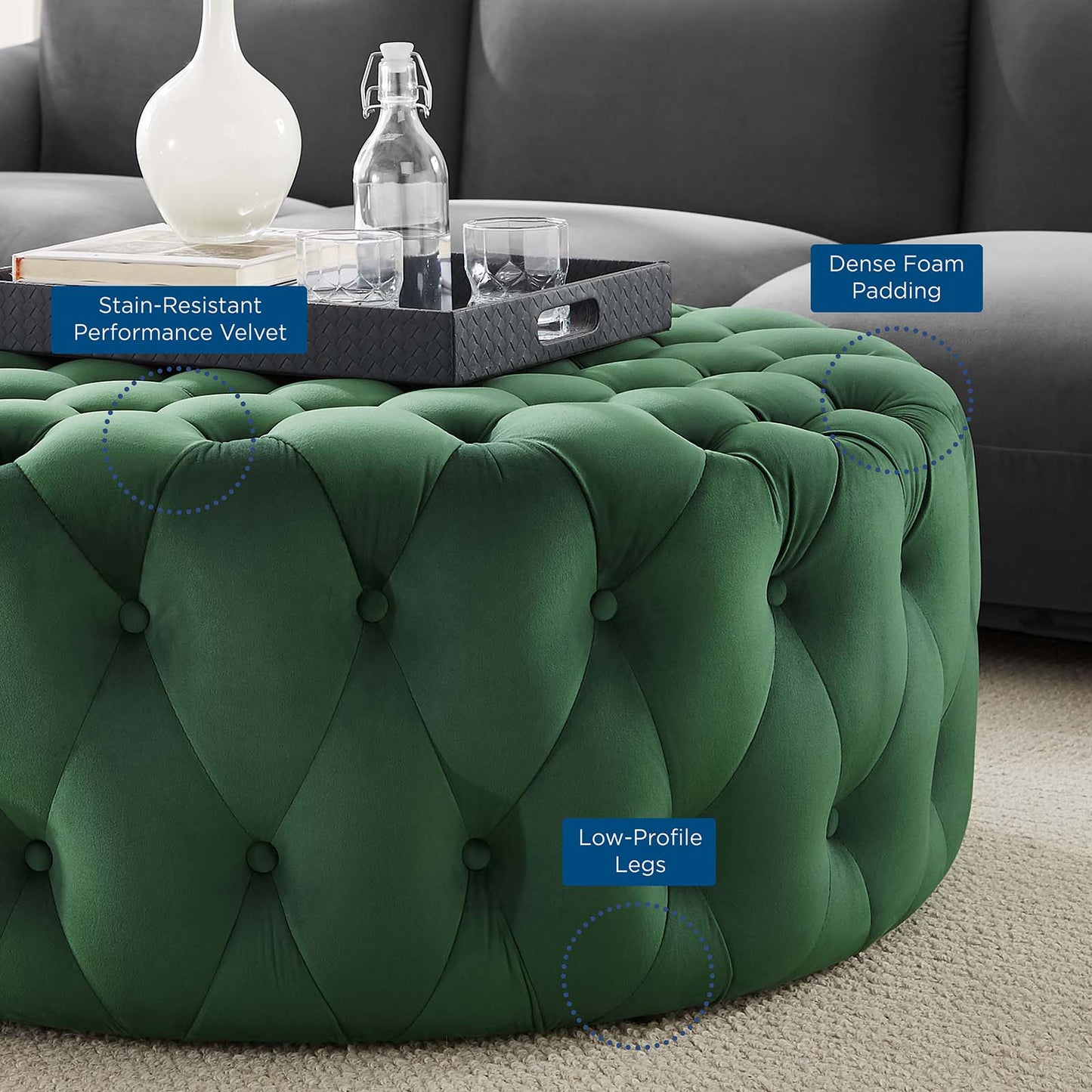Amour Tufted Button Large Round Performance Velvet Ottoman By Modway - EEI-5469 | Ottomans | Modishstore - 23