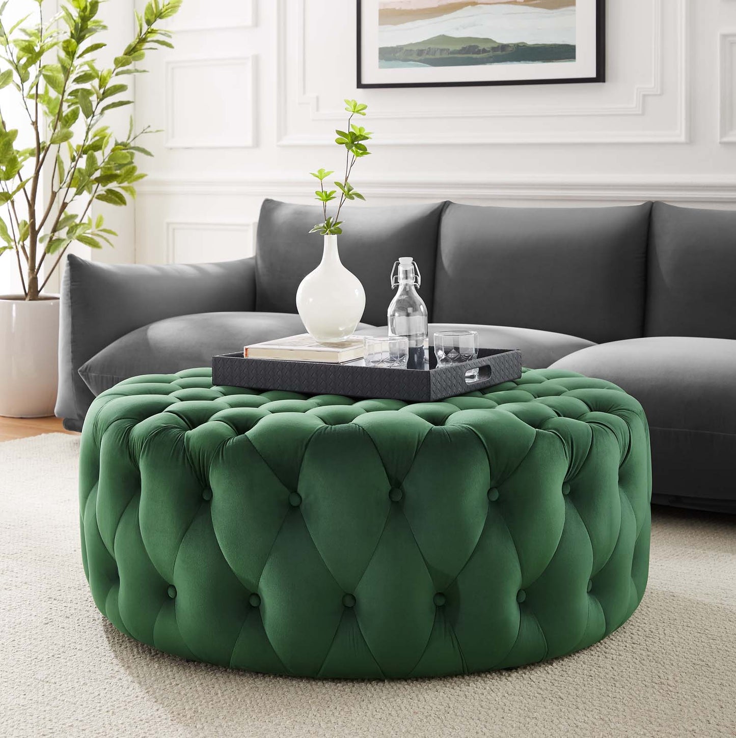 Amour Tufted Button Large Round Performance Velvet Ottoman By Modway - EEI-5469 | Ottomans | Modishstore - 24