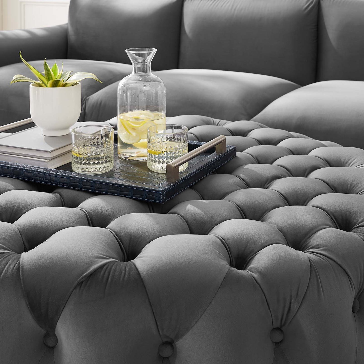 Amour Tufted Button Large Round Performance Velvet Ottoman By Modway - EEI-5469 | Ottomans | Modishstore - 28