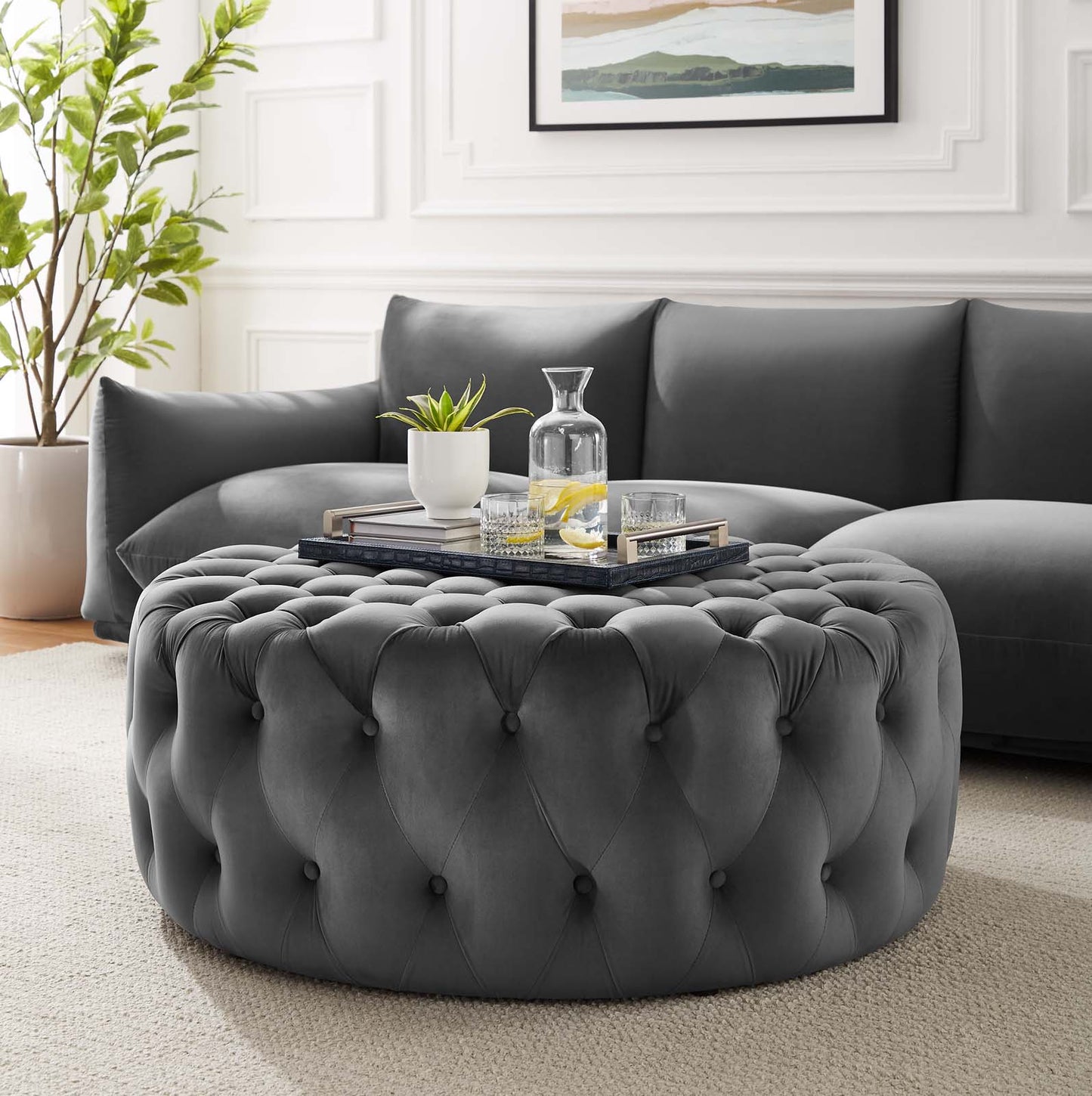 Amour Tufted Button Large Round Performance Velvet Ottoman By Modway - EEI-5469 | Ottomans | Modishstore - 30
