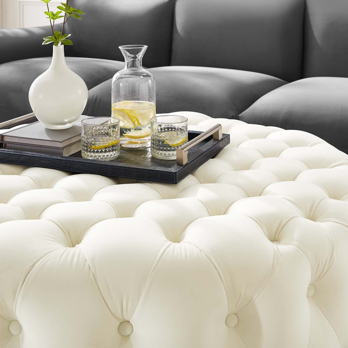 Amour Tufted Button Large Round Performance Velvet Ottoman By Modway - EEI-5469 | Ottomans | Modishstore - 34