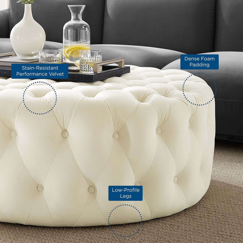 Amour Tufted Button Large Round Performance Velvet Ottoman By Modway - EEI-5469 | Ottomans | Modishstore - 35