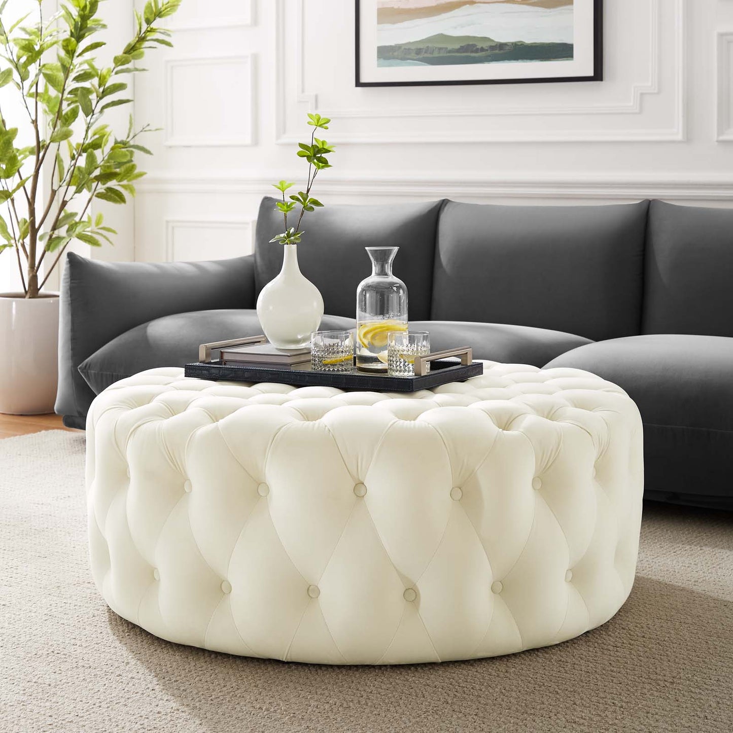 Amour Tufted Button Large Round Performance Velvet Ottoman By Modway - EEI-5469 | Ottomans | Modishstore - 36