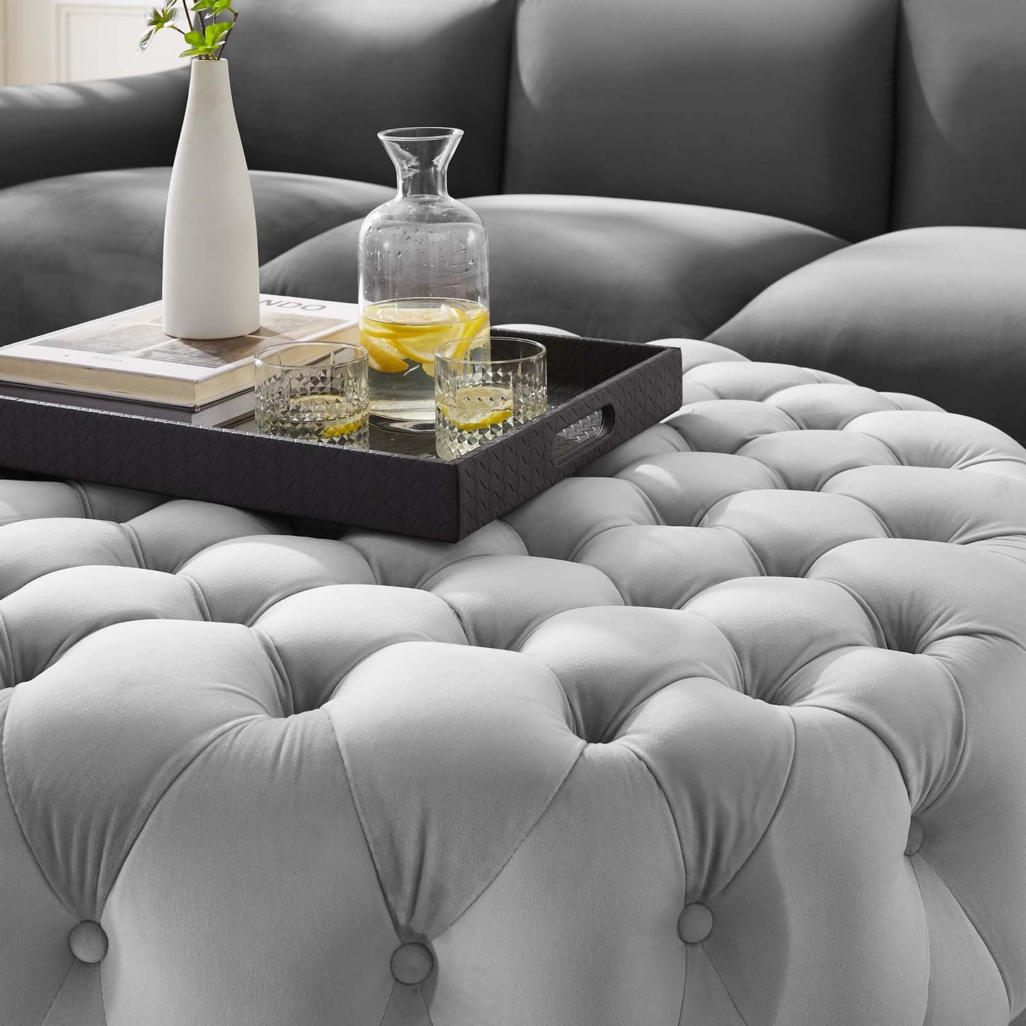 Amour Tufted Button Large Round Performance Velvet Ottoman By Modway - EEI-5469 | Ottomans | Modishstore - 40