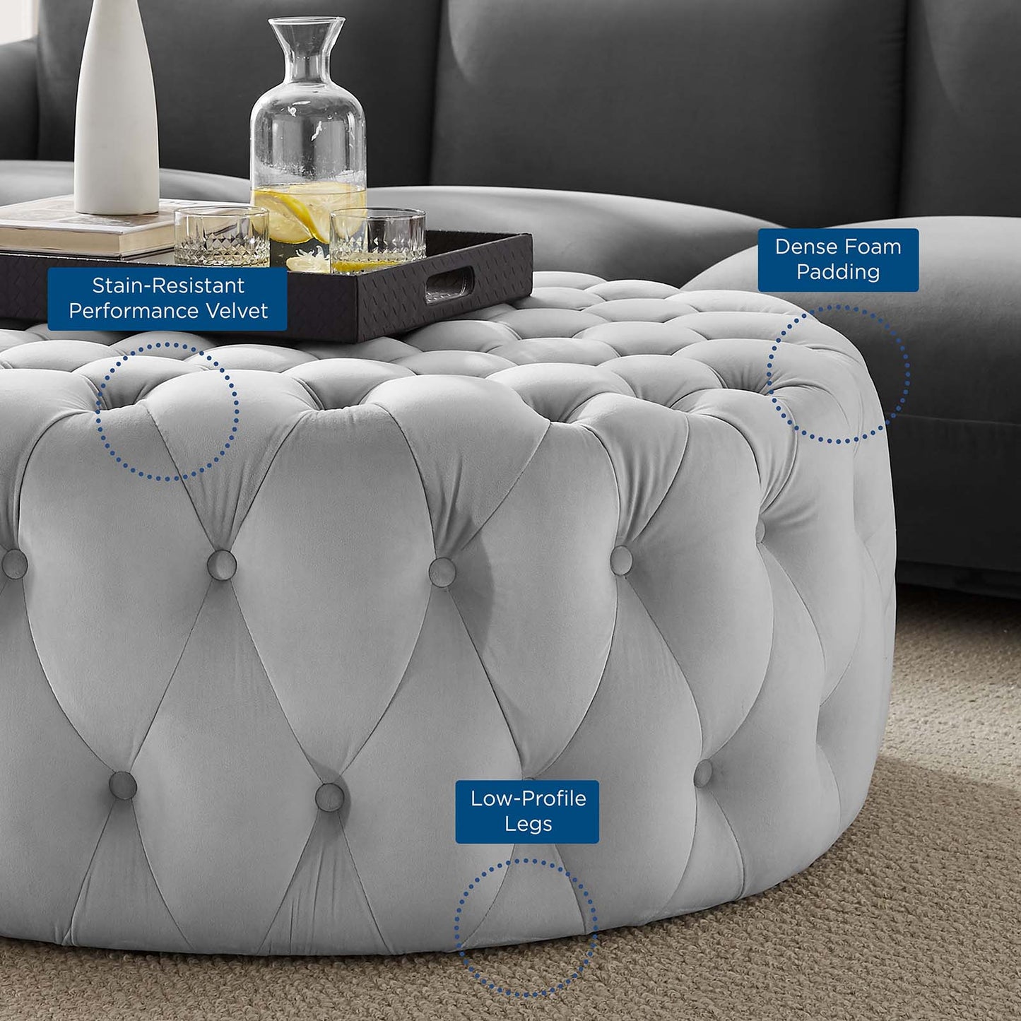 Amour Tufted Button Large Round Performance Velvet Ottoman By Modway - EEI-5469 | Ottomans | Modishstore - 41