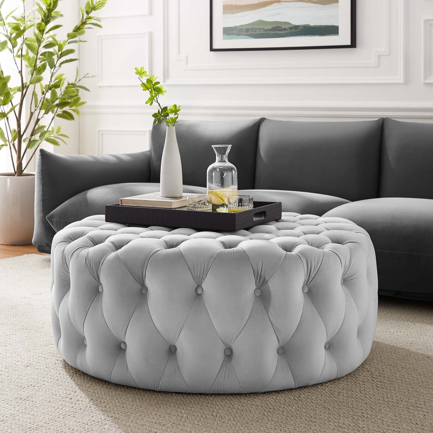 Amour Tufted Button Large Round Performance Velvet Ottoman By Modway - EEI-5469 | Ottomans | Modishstore - 42