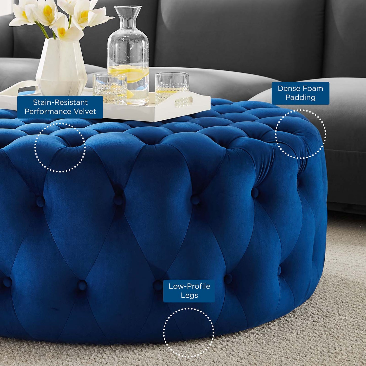Amour Tufted Button Large Round Performance Velvet Ottoman By Modway - EEI-5469 | Ottomans | Modishstore - 47
